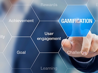 hand pointing to highlighted hexagon with the word gamification inside