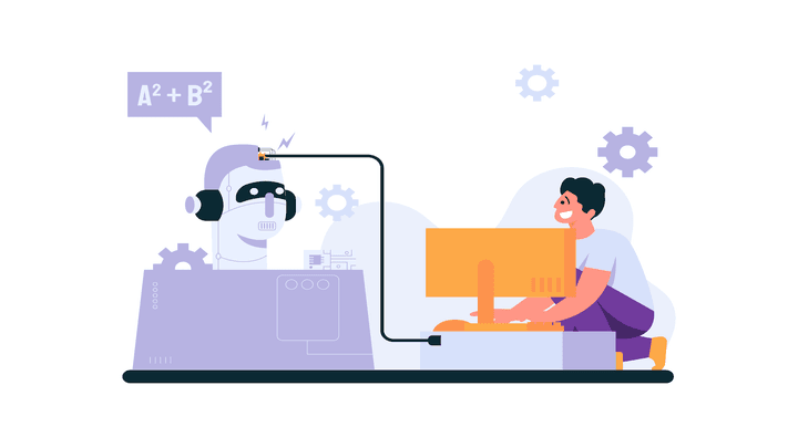 illustration of an AI engineer creating an AI program for a robot.
